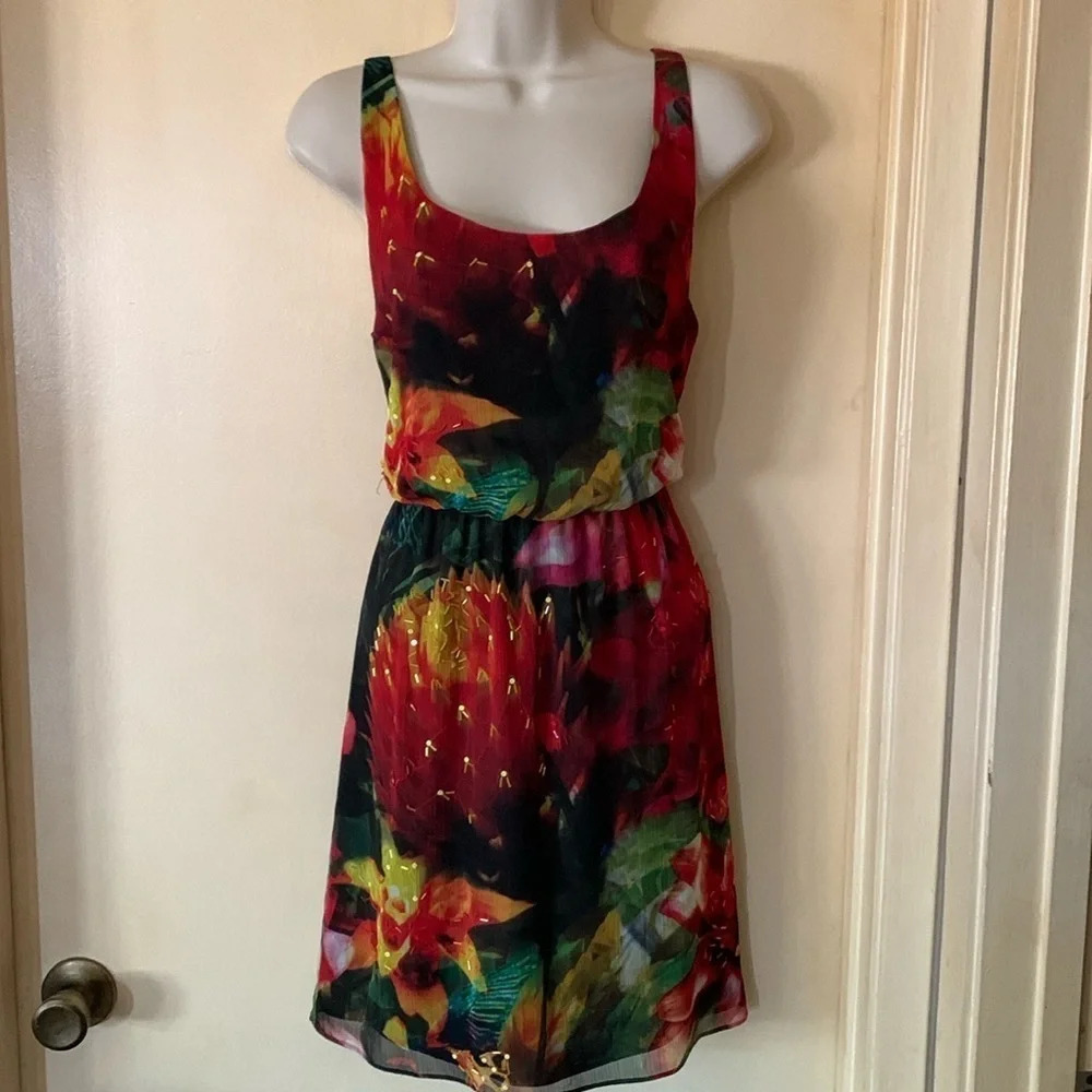 Alice + Olivia tropical print drape back dress size S/P